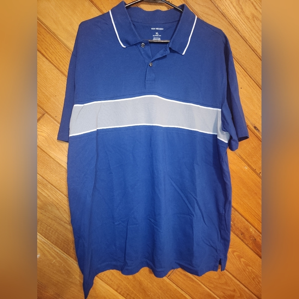 Van Heusen blue and gray strip extra large classic fit short sleeved polo tshirt